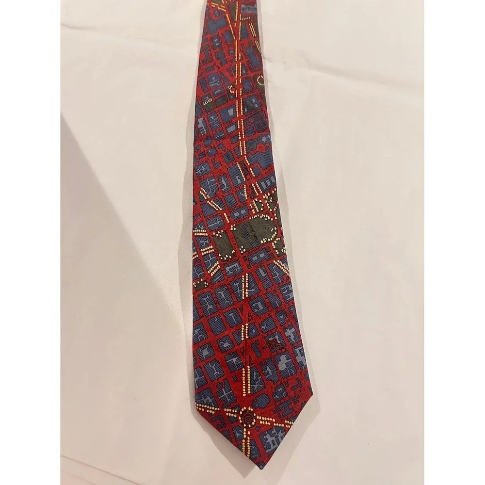 Civitas Mens Washington DC Map‎ Silk Tie Red Blue Gold Cartography Cityscape - Picture 2 of 7